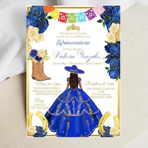 Blaue Charro Quinceaños bearbeitbare Einladung traditionelle mexikanische Mis XV Quince Años digitale Vorlage, Sweet Sixteen 16 15 printable, Download