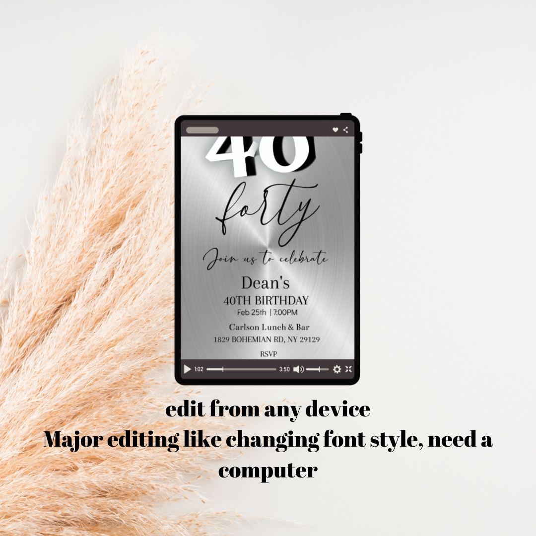 40th Birthday Party Invitation Men, Text Message Invite Mobile, Modern ...