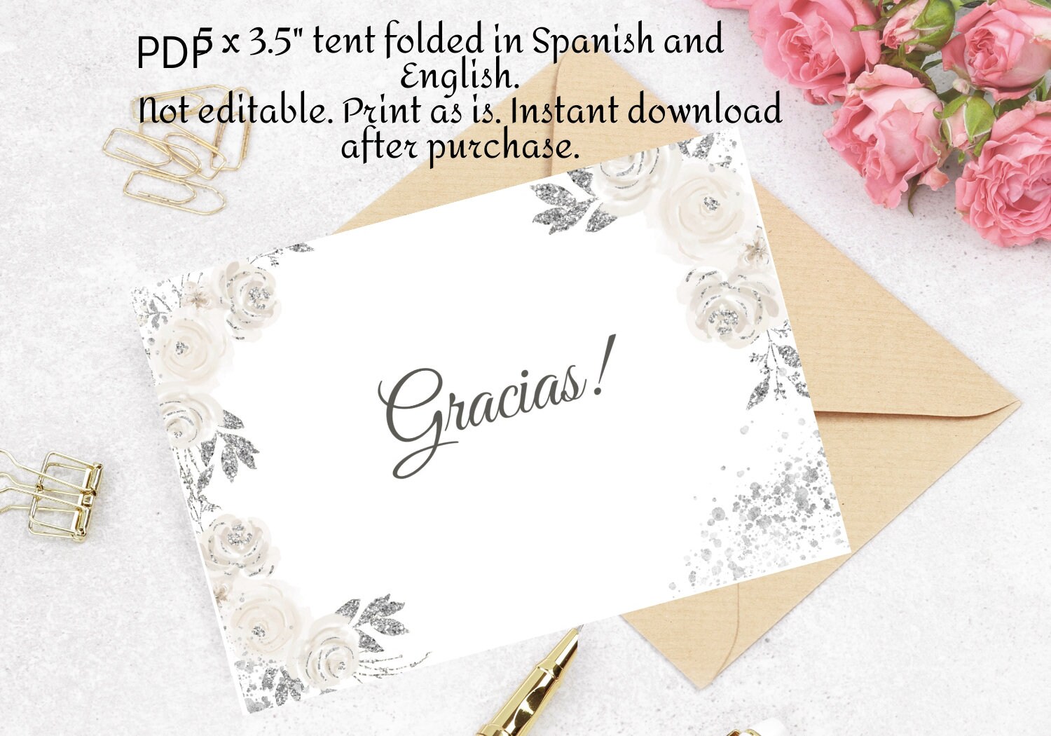 Invitación Quinceañera Winter Wonderland Princess, Silver Floral.