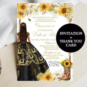 Quinceañera Invitation Charro, Sunflower Cowgirl Boots, DIY Editable Template, Mis XV Quince, Sweet 16 15, Digital Printable Card, Download