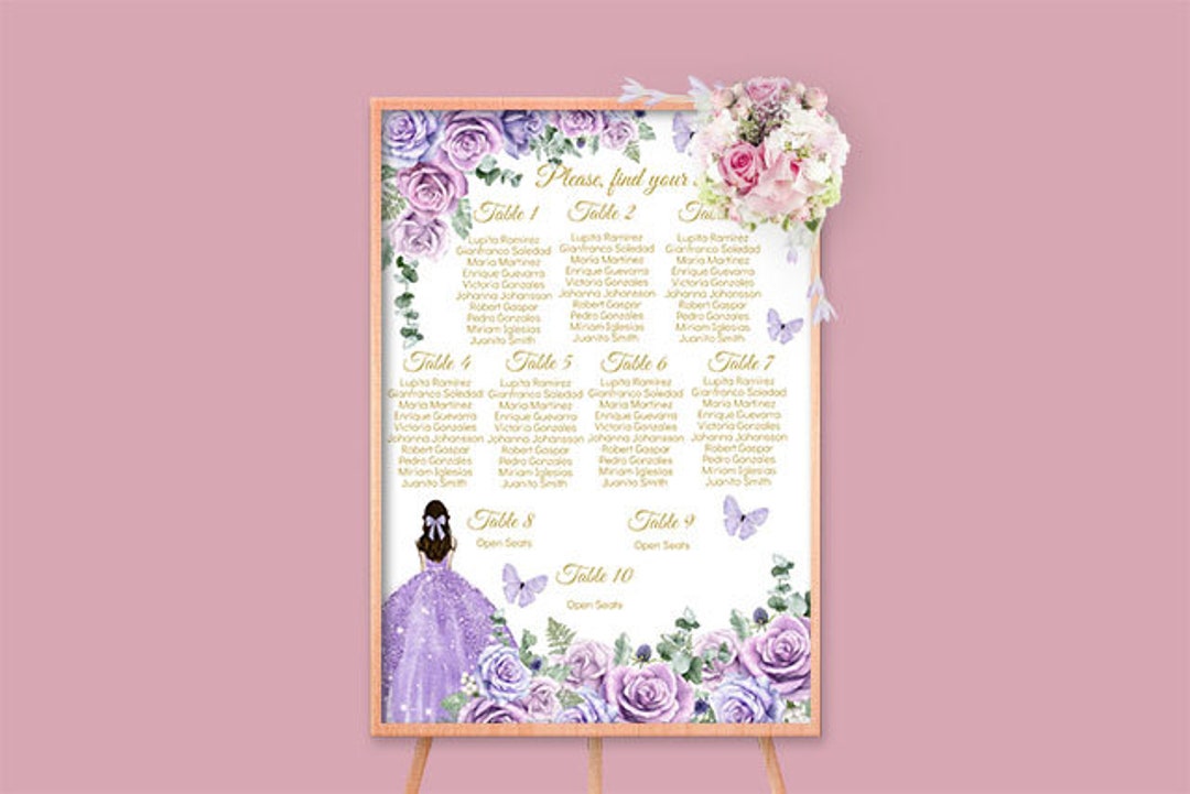 DIY EDITABLE Seating Chart Quinceañera, Mis XV Quince Table Plan