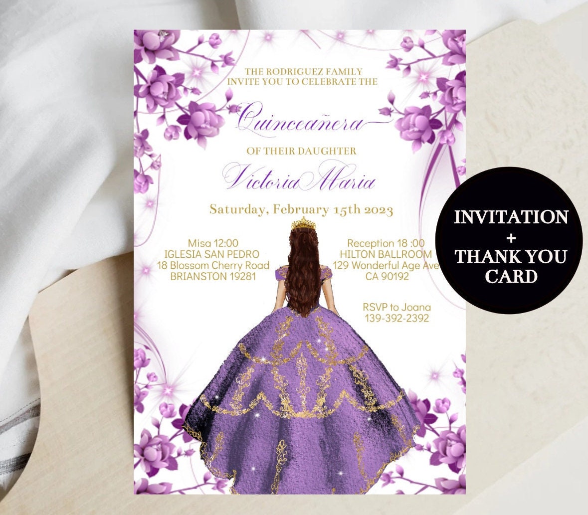 Quinceanera Invitation, Princess Quinceañera Invitation Template, Purple  Lace & Silver Glitter, Elegant Quinceanera Printable, Mis Quince 