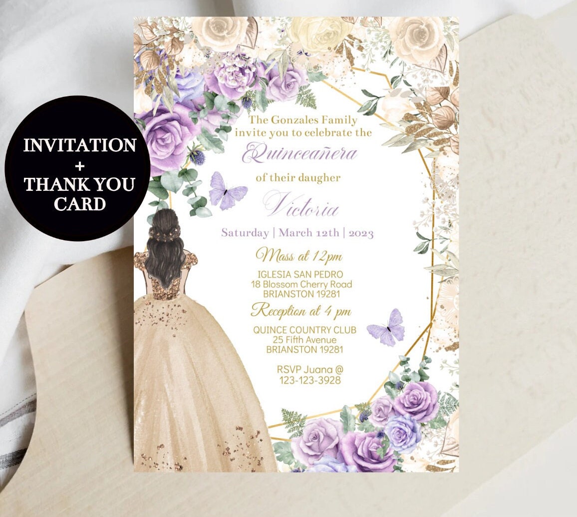 DIY Quinceañera Invitation, Champagne Beige Princess Floral, Birthday  Digital Invite, Mis XV Quince, Sweet 16, Editable Template Download -   Israel