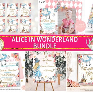 Alice in Wonderland Birthday Invitation, Editable Template Bundle Onederland, Girl First Invites 1st Tea Party, Mad Hatter, Digital Download