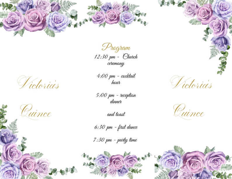 Editable Trifold Program Template Quinceañera Invitation Etsy
