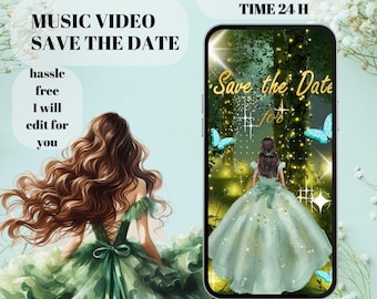 Enchanted Forest Animated Music Quinceañera Save the Date, Magical Garden Video Evite Mis XV Princess, Sweet 16,  I will edit your video MP4