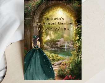 Enchanted Forest Quinceañera Invitation,  Gold Emerald Green Dress DIY Editable Template, Magic Garden, Mis XV Quince Sweet, 16 Digital Card