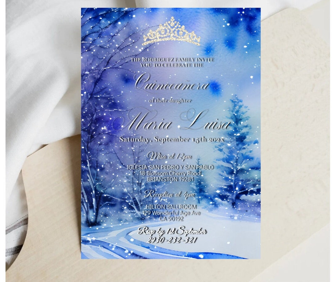 Quinceañera Invitation Winter Wonderland Silver Ice Snow Etsy