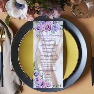 Purple Lavender Floral Editable Tri-Fold Program Template, Quinceañera Invitation, Order of Events, Sweet 16 Lilac Bar Menu, Mis XV Download