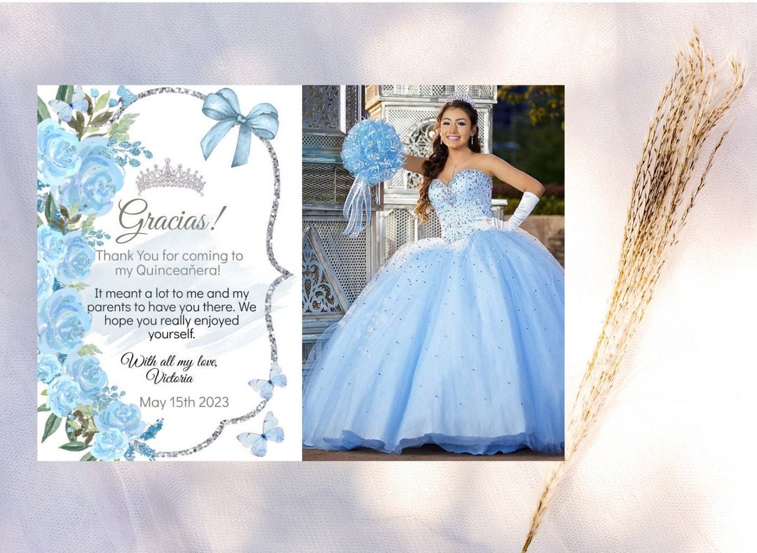Light Blue Floral Editable Thank You Card With Photo, DIY Template ...