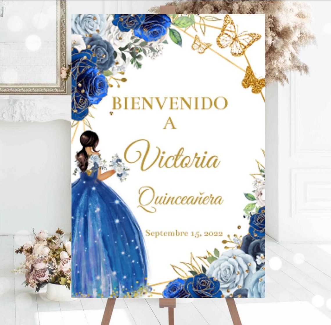 Quinceañera Thank You Card With Picture Royal Blue Rose Etsy