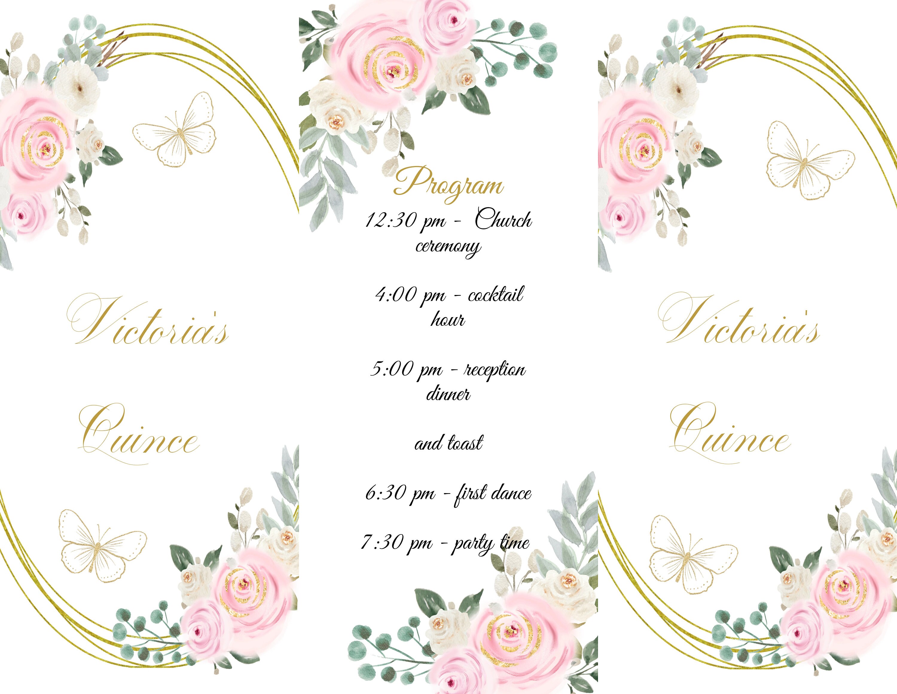 Editable Tri-fold Program Template Quinceañera Invitation Blush Pink ...