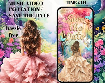 Enchanted Garden Animated Music Save the Date, Video Invitation Quinceañera Princess XV, Sweet 16 Magic Forest Mis Quince, Custom Text, 15th