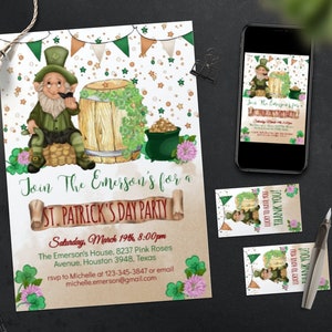 St. Patrick's Day Party Invitation, Gift Tags Clover Invitation Leprechaun St Patricks Birthday Invite Editable Template Printable  Download