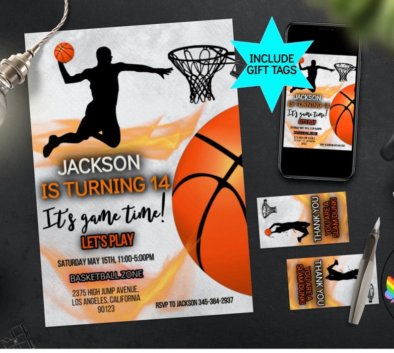 Basketball Birthday Invitation Party Invites Sports Theme Boy Athletic Slam Dunk Editable Template DIY Printable Digital