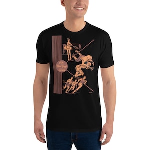 Puede incluir: Camiseta negra con una ilustración vintage de atletas practicando deportes. La ilustración está en tonos marrones y presenta a una mujer con falda, un hombre atrapando una pelota y varios hombres corriendo. El texto "The West Coast" aparece en un círculo en la camiseta.