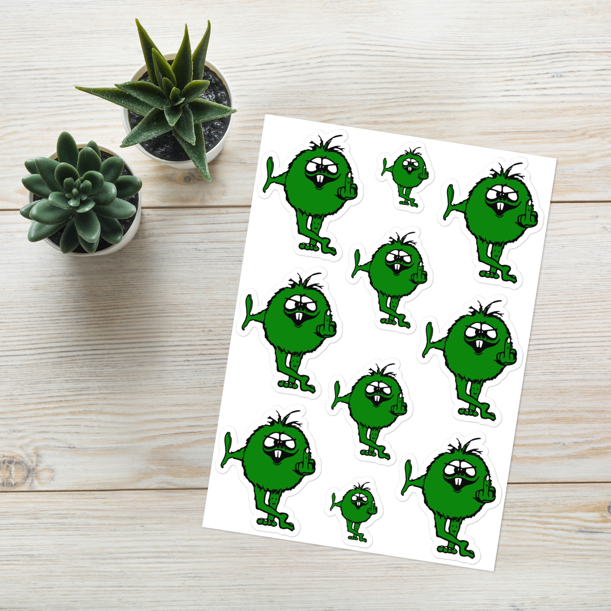 Green Fuzzy Middle Finger Guy Sticker Sheet - Etsy