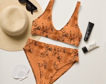 70&#39;s-80&#39;s Old School Print Recycled high-waisted bikini