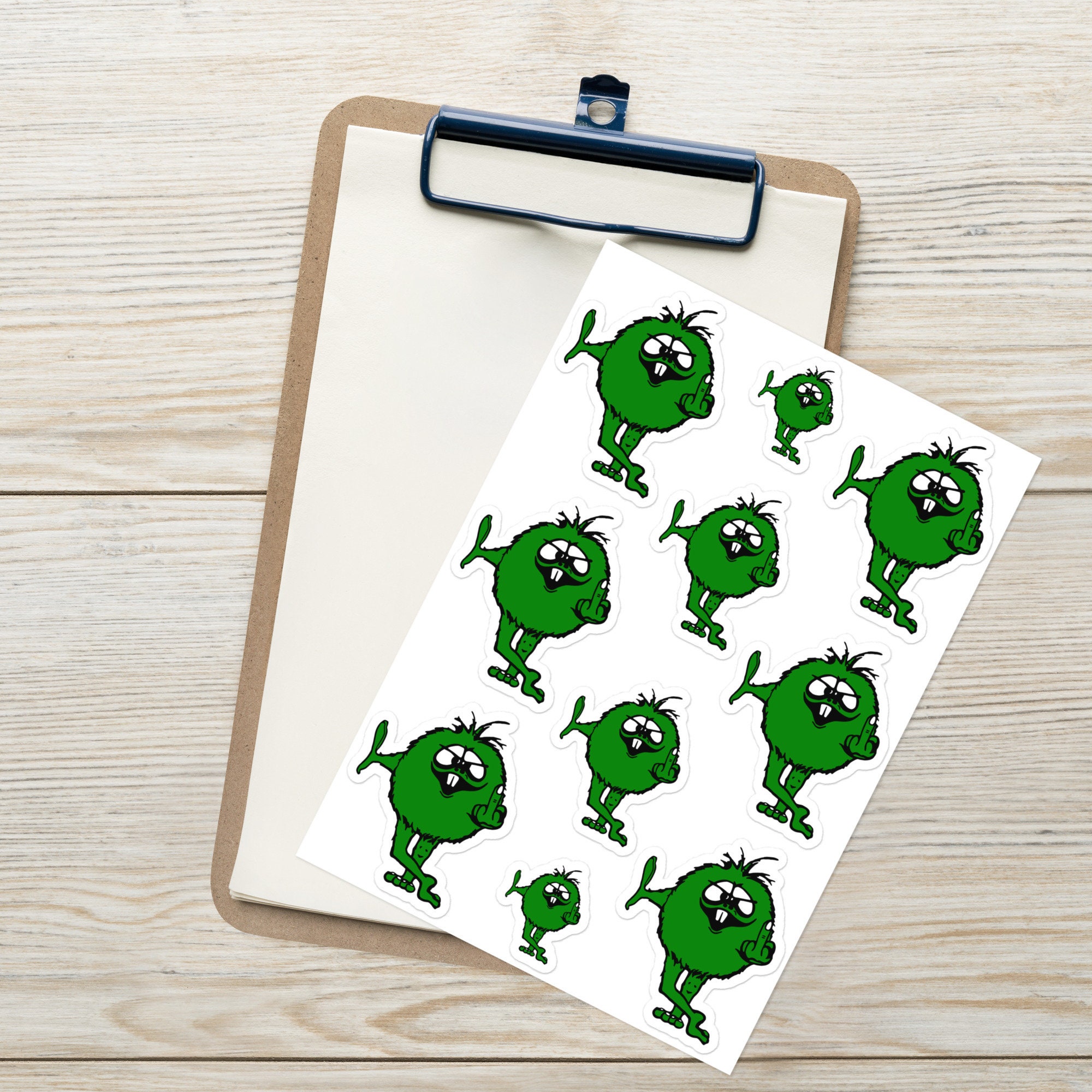 Green Fuzzy Middle Finger Guy Sticker Sheet - Etsy