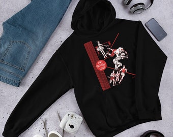 70&#39;-80&#39;s Old School Red, White, and Black Graphics Unisex Hoodie