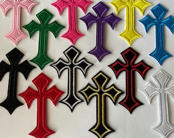 Gothic Cross Embroidered Iron On Patch - Religious Punk Applique
