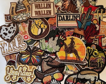 Western Cowboy Iron On Patches, Wild West, Cowgirl, Country Music, Howdy, Desert, Yee Haw, Embroidered Appliques, Sew On Patch, Trucker Hat