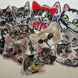 Embroidered Cat Patches, Iron On Kitty Appliques for Jackets, Jeans
