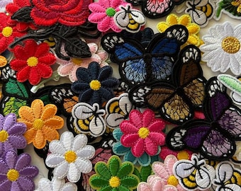 Flower Patches, Butterfly Patches, Bee Patches, Rose Patches, Iron On Patches, Sew On Patches, Embroidered Appliques, For Crafts DIY Clothes
