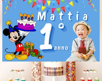 Mickey Mouse Wallpaper With Photo Custom Birthday Banner - Etsy