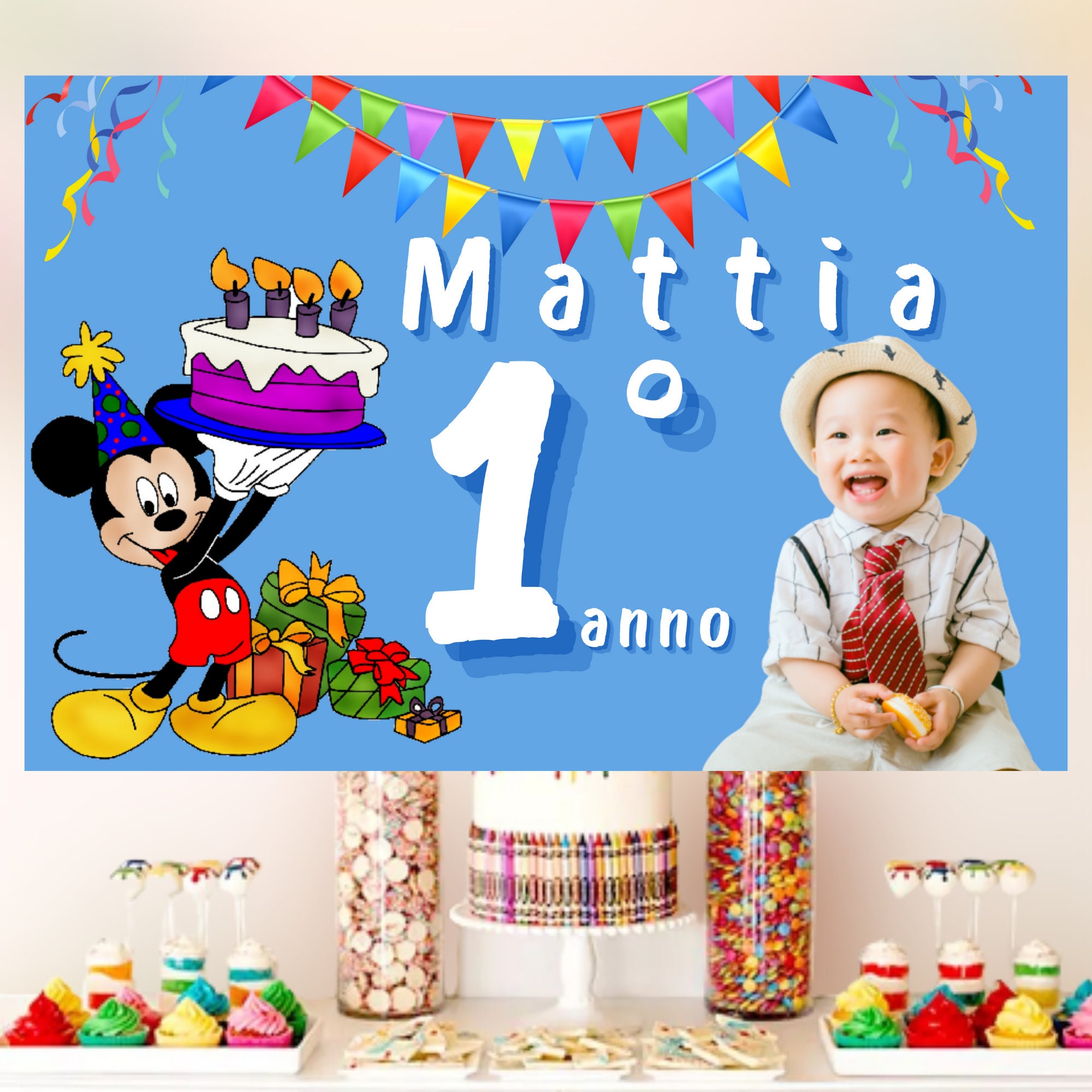 Mickey Mouse Wallpaper With Photo Custom Birthday Banner - Etsy