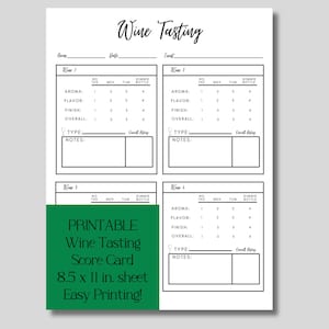 Wine Tasting Score Card (up to 4 wines) for Wine Party, Wine Tasting Party, Wine Tasting Card, Wine Bachelorette, Girl's Weekend
