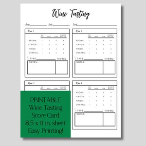 Wine Tasting Score Card (up to 4 wines) for Wine Party, Wine Tasting Party, Wine Tasting Card, Wine Bachelorette, Girl's Weekend