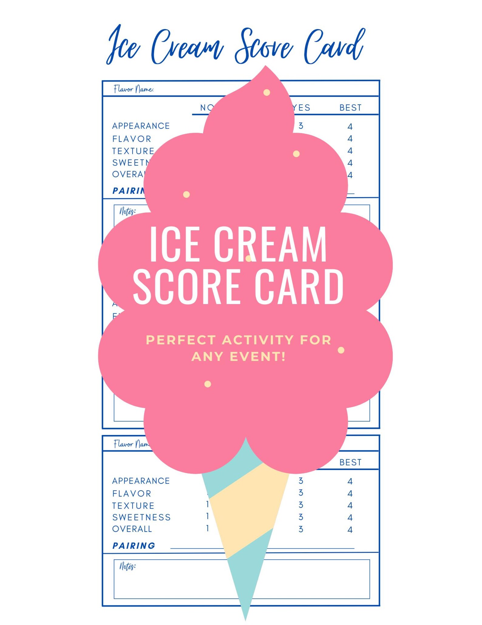 Ice Cream Score Card, a Fun Party Activity or Game Everyone Will Enjoy ...