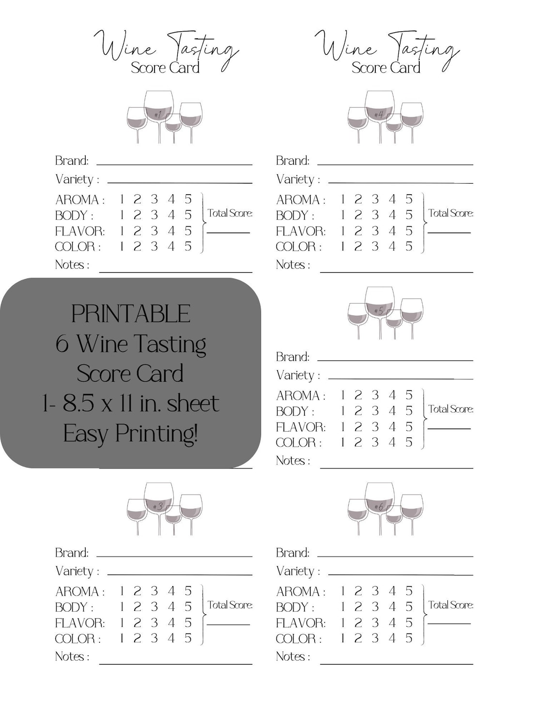 Wine Tasting Score Card (6 Wines) - Etsy