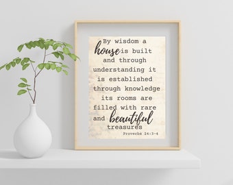 Sprüche Printable, Instant PDF und PNG download 18x24 und 16x20 Wandkunst mit Sprüche 24:3-4.