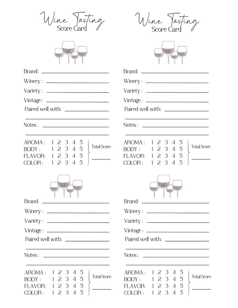 Wine Tasting Score Card (8 Wines) - Etsy