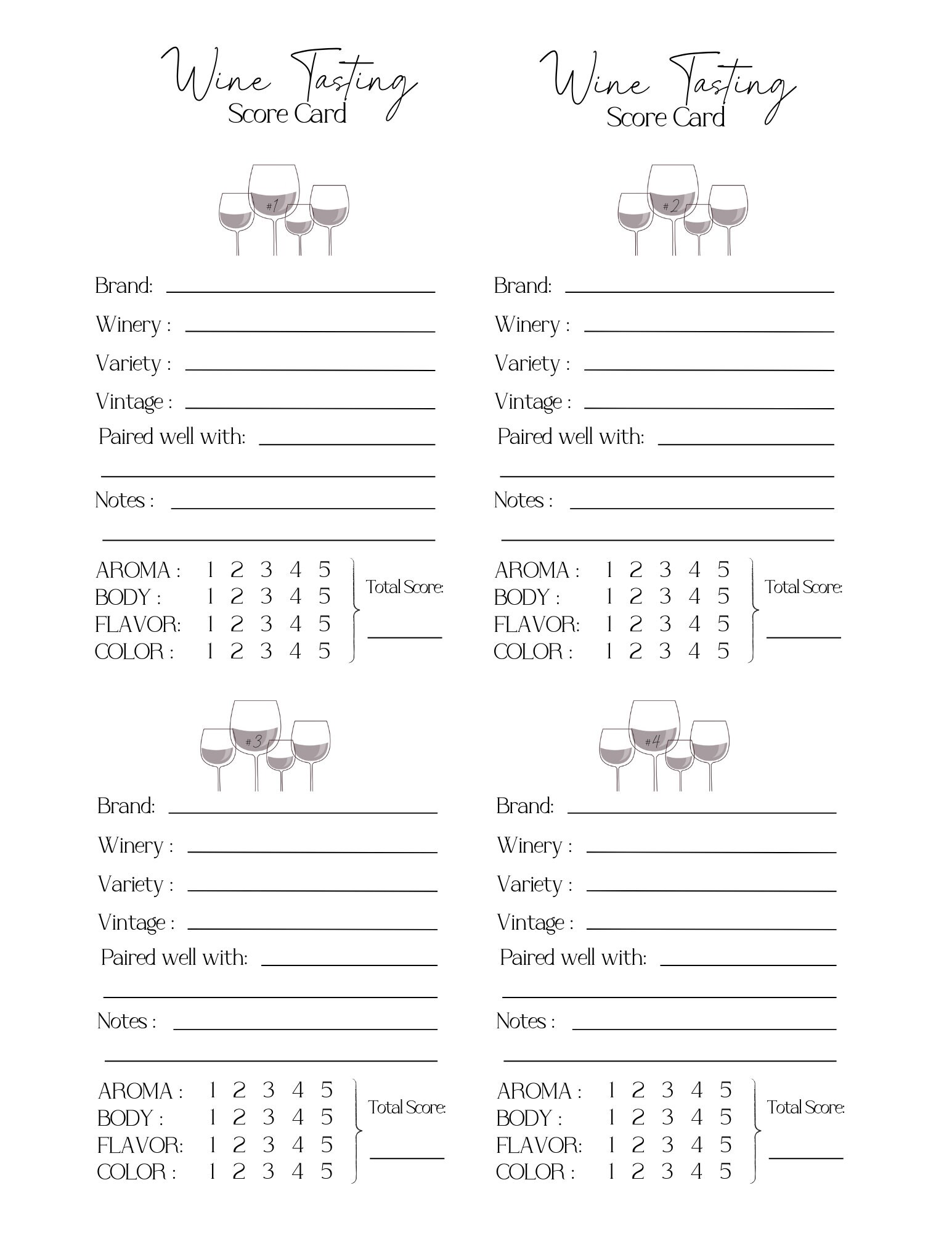 Wine Tasting Score Card (8 Wines) - Etsy