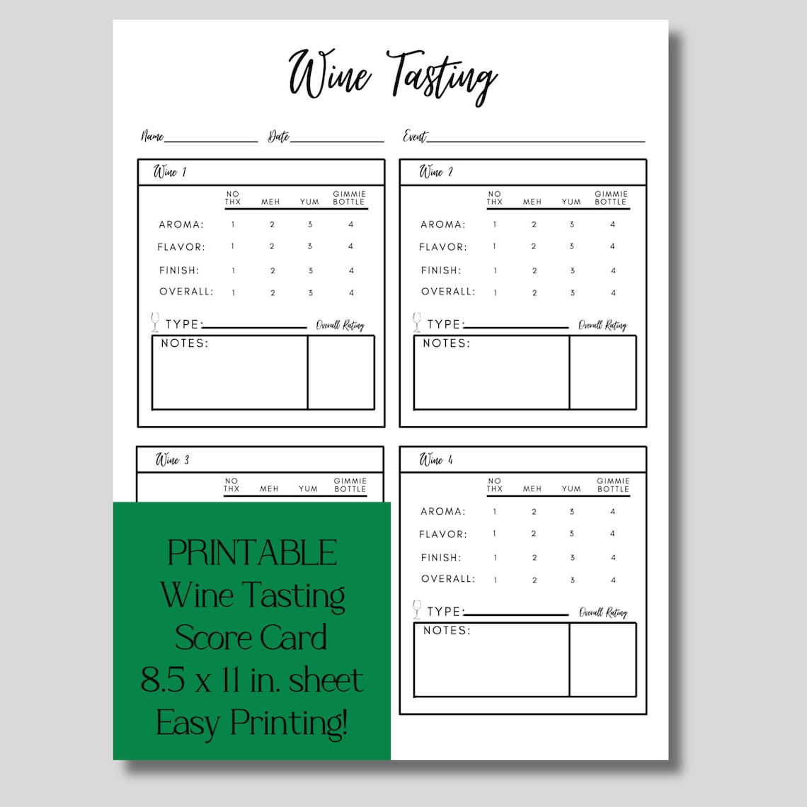 Wine Tasting Score Card (up to 8 Wines) - Etsy