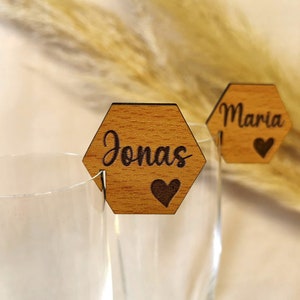 Da appendere alla targhetta per il nome del matrimonio nel bicchiere da champagne, bicchiere da vino, segnaposto per matrimonio, battesimo, comunione, decorazione nuziale personalizzata in legno