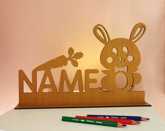 Etiqueta de nombre de conejo bebé personalizada con luz LED de regalo para niños