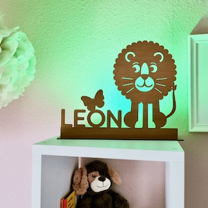 Name badge Desired name Lion Baby made of wood |  with LED light | gift baby young | Baby Gift Young |Children's Room Baptism Confirmation Boy