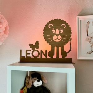 Namensschild Wunschtier aus Holz mit LED Leuchte