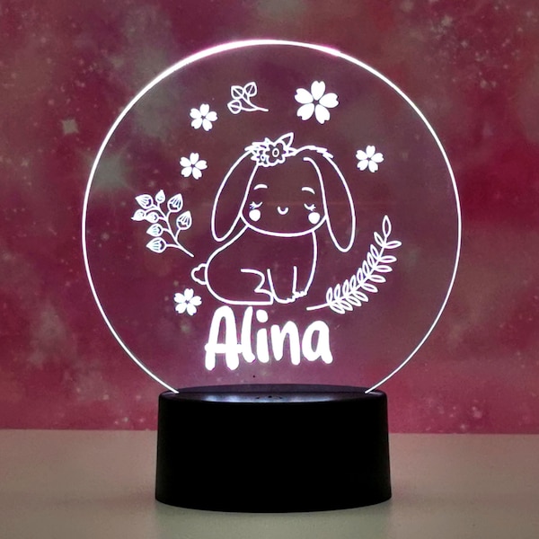 Personalisierte Nachtlampe aus Acryl, Babygeschenk Geburt Mädchen , Taufgeschenk, Kinderzimmer, Geburtstagsgeschenk, Nachttischlampe, Hase