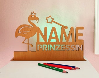 Baby Girl Gift Name Tag Flamingo personalizado hecho de madera con luz LED 16 colores regalo para el nacimiento