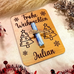 Geschenkkarte frohe Weihnachten Familie Holz Advent personalisiert Geldgeschenk Grußkarte Postkarte persönliche Karte Weihnachtszeit