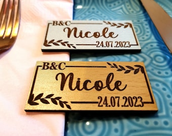 Platzkarten Gastgeschenk Magneten aus Holz Namensschilder Hochzeit Tischkarten für Hochzeit Taufe Kommunion , Firmung , Tischdeko Hochzeit