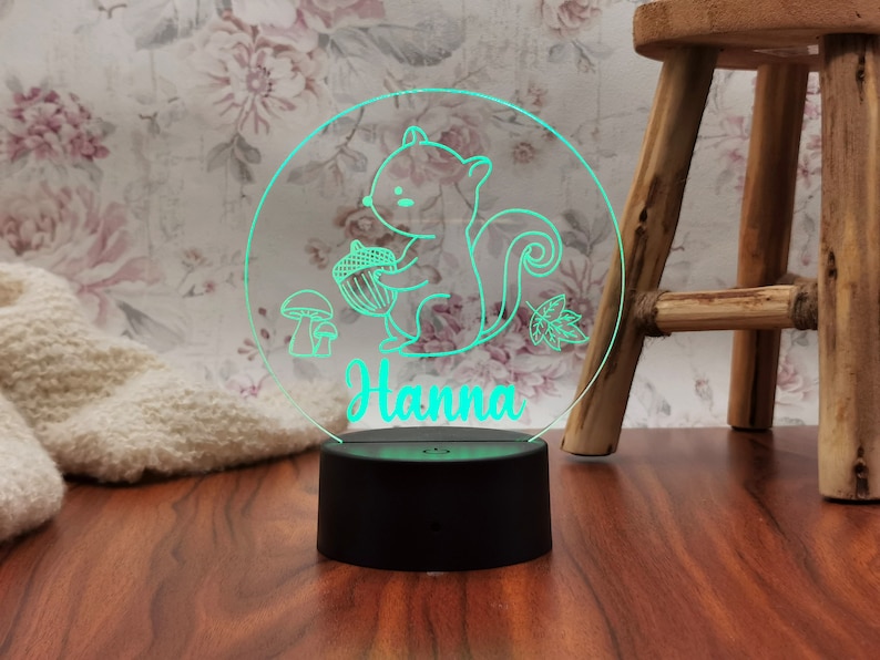 Lampada da notte personalizzata Ragazza unicorno, Regalo di battesimo, Camera dei bambini, Regalo di compleanno, Lampada da comodino, Ragazza regalo di nascita, Eichhörnchen