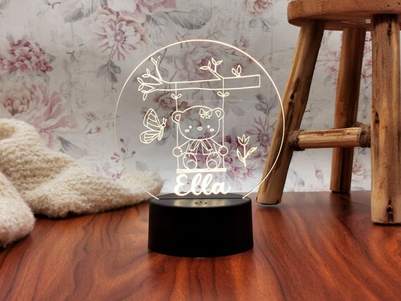 Veilleuse Personnalisable Pour Baptême - Lampe De Chevet Avec Photo Et Texte - Cadeau Bébé Fille Ou Garçon - 4
