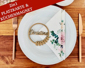 Magnetische Platzkarten/Tischnamen aus Holz, personalisiert, Hochzeit, Tischschmuck, Gastgeschenk, in Deutschland produziert