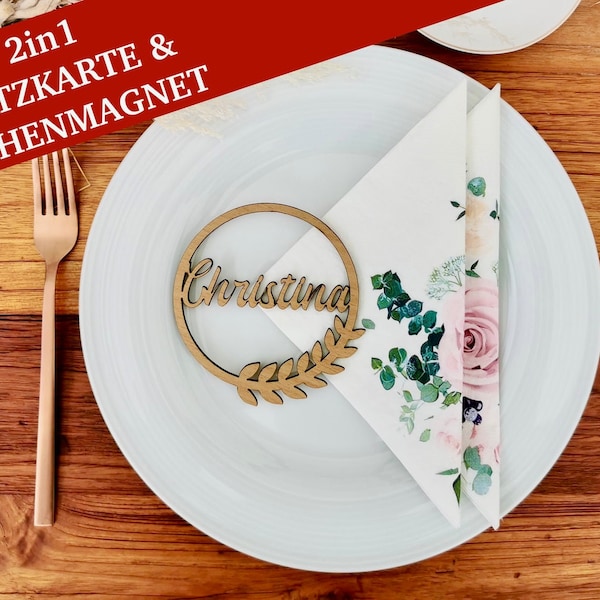 Magnetische Platzkarten/Tischnamen aus Holz, personalisiert, Hochzeit, Tischschmuck, Gastgeschenk, in Deutschland produziert